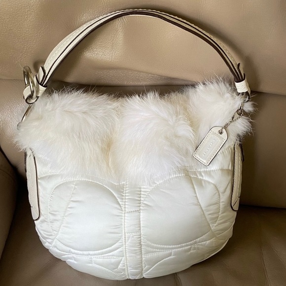 Coach Handbags - Authentic Coach  Rabbit Fur trim shoulder hobo bag